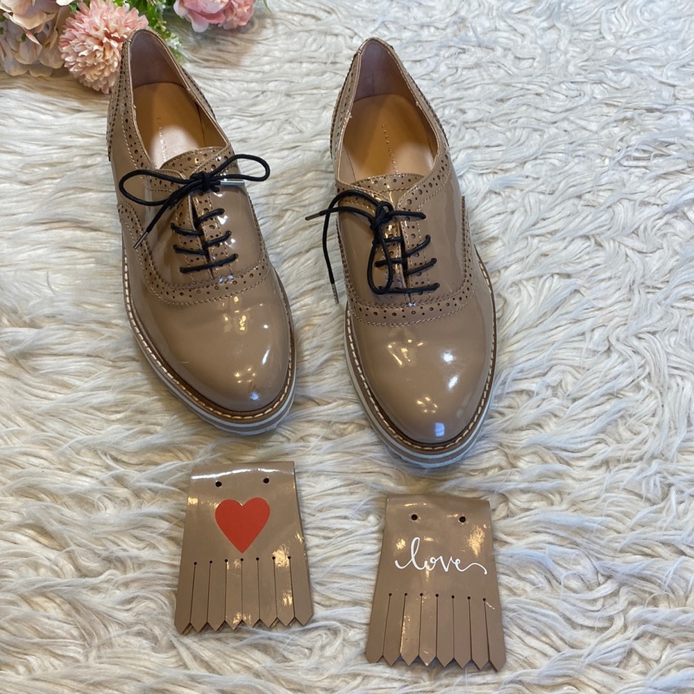 Zara Platform Lace Up Oxfords sz 7.5 Heart 38 Shoes Striped bottom wedge